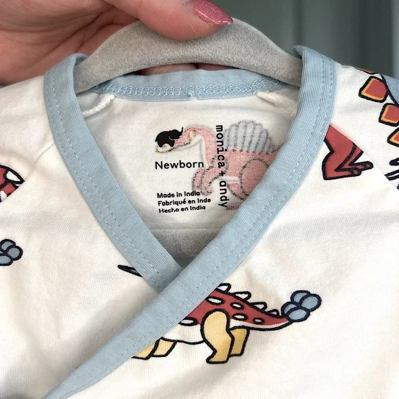 🦕Monica + Andy Organic Cotton Dinosaur Print Kimono Romper - Picture 3 of 3